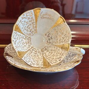 Queen Anne White and Gold Lace Bone China Wedding Anniversary Cup and Saucer